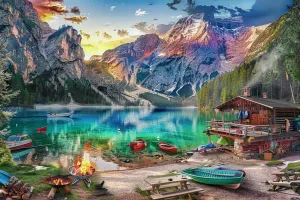 500 Pieces Adult Puzzle Pieces, Camping by The Lake, Oil Painting Scenery, Suitable for Men, Women, and The Elderly As Landscape Puzzle Gifts Challenging Puzzle Experience