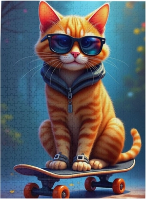 500 Piece Cool Cat Skateboarding Jigsaw Puzzle for Adults Fun & Challenging Brain Teaser Vibrant Artwork Quality Pieces Great Gift Idea for Puzzle Enthusiasts