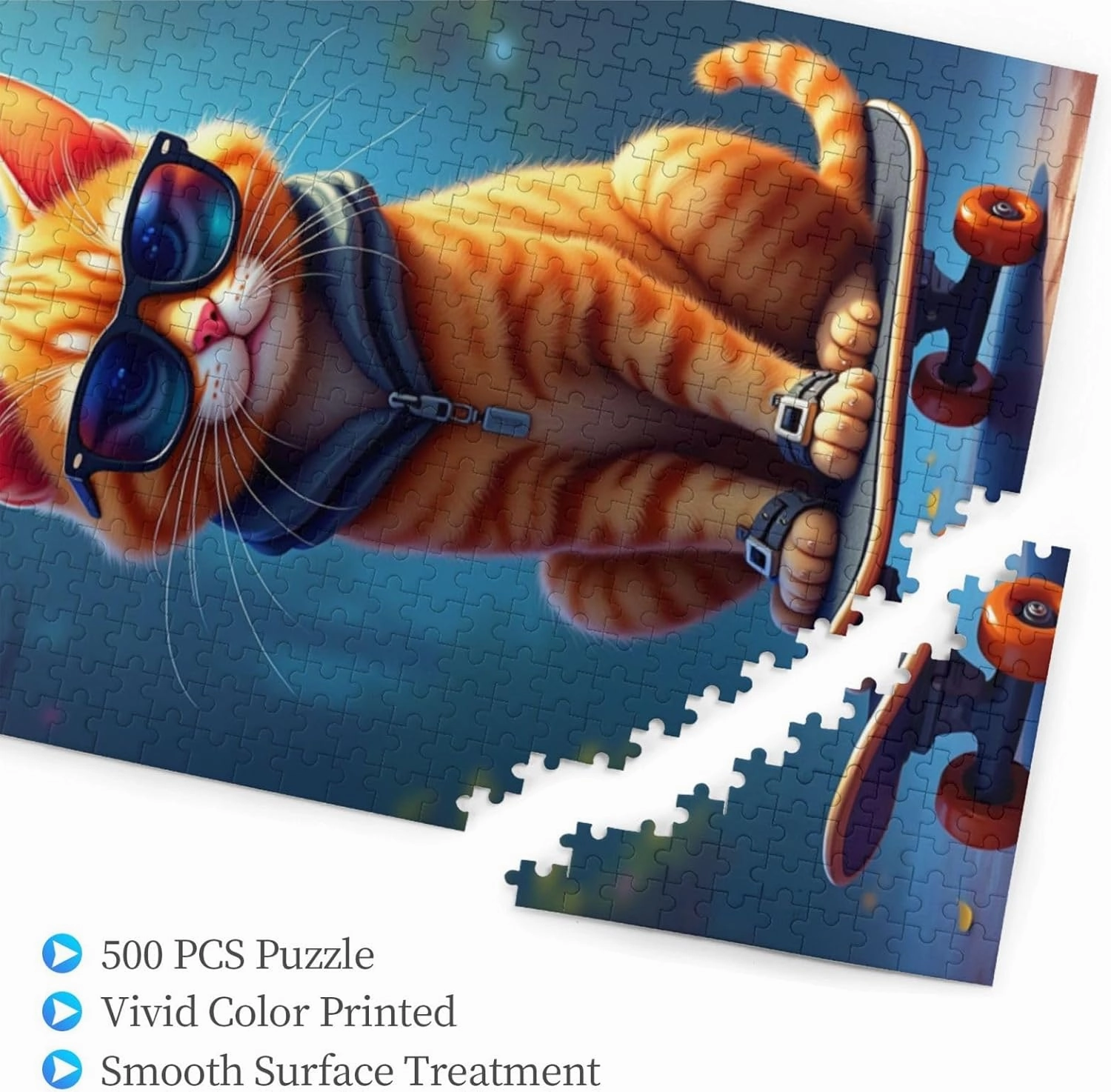 500 Piece Cool Cat Skateboarding Jigsaw Puzzle for Adults Fun & Challenging Brain Teaser Vibrant Artwork Quality Pieces Great Gift Idea for Puzzle Enthusiasts