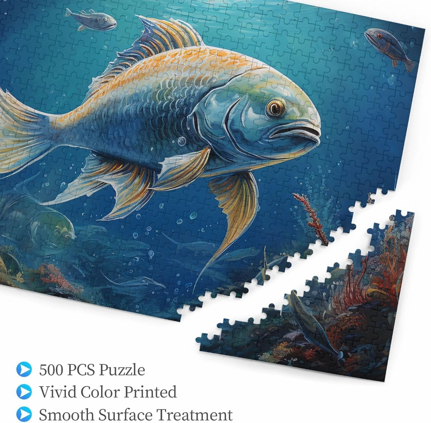 500 Piece Jigsaw Puzzle for Adults Challenging Puzzle for Game Nights Ocean Fish Wooden Puzzle Personalized Custom Wood Puzzle for Family Picture Puzzle Finished Size 15"x20.4"