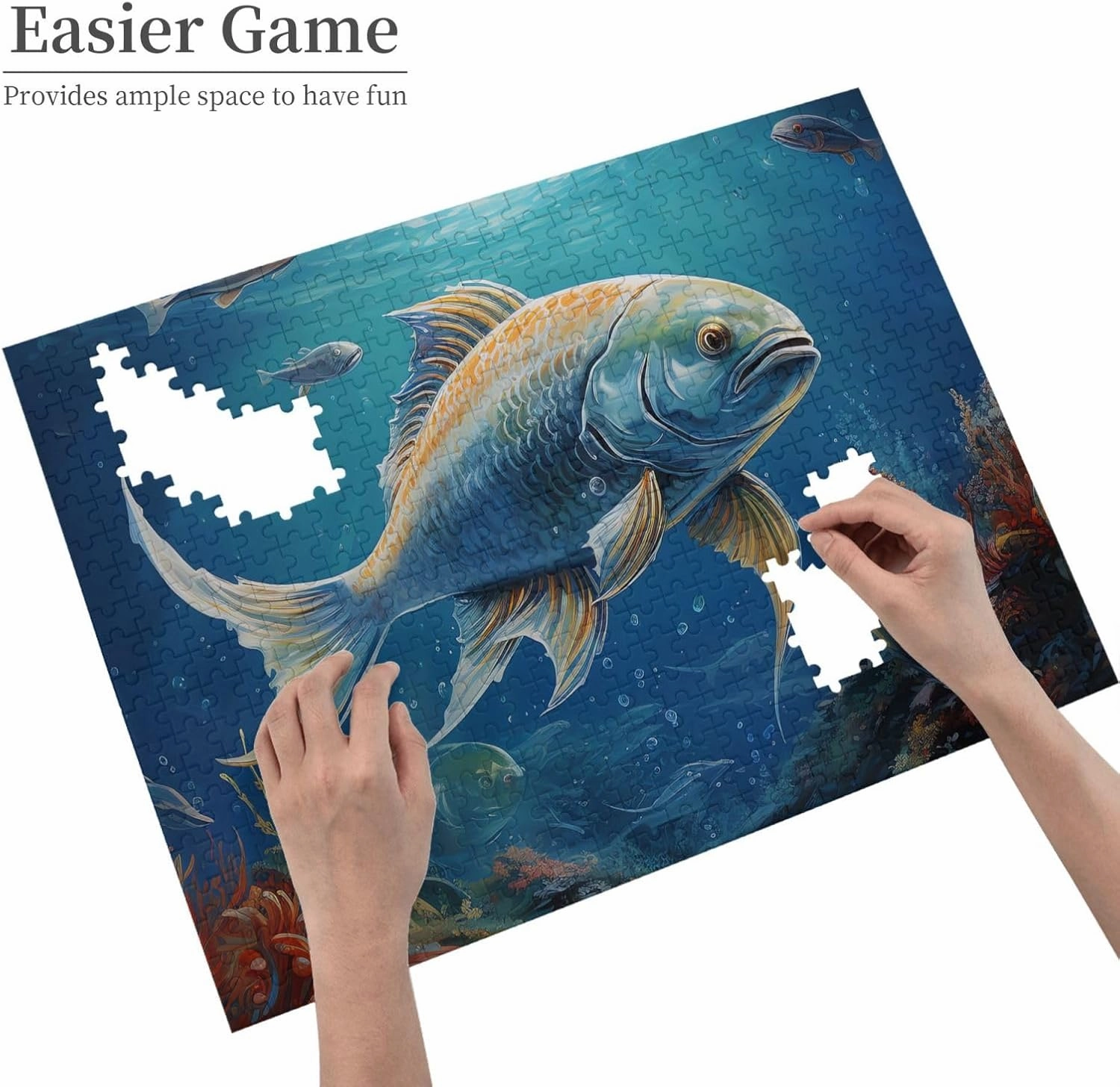 500 Piece Jigsaw Puzzle for Adults Challenging Puzzle for Game Nights Ocean Fish Wooden Puzzle Personalized Custom Wood Puzzle for Family Picture Puzzle Finished Size 15"x20.4"