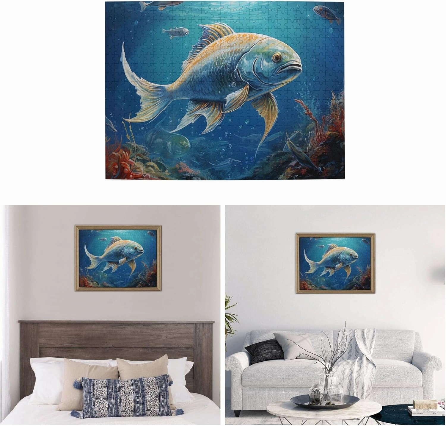 500 Piece Jigsaw Puzzle for Adults Challenging Puzzle for Game Nights Ocean Fish Wooden Puzzle Personalized Custom Wood Puzzle for Family Picture Puzzle Finished Size 15"x20.4"