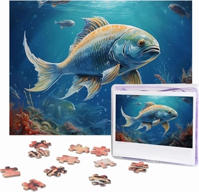 500 Piece Jigsaw Puzzle for Adults Challenging Puzzle for Game Nights Ocean Fish Wooden Puzzle Personalized Custom Wood Puzzle for Family Picture Puzzle Finished Size 15"x20.4"