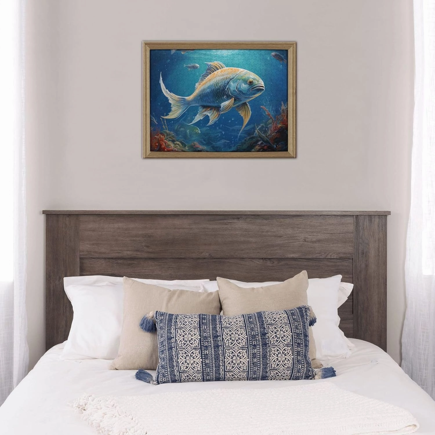 500 Piece Jigsaw Puzzle for Adults Challenging Puzzle for Game Nights Ocean Fish Wooden Puzzle Personalized Custom Wood Puzzle for Family Picture Puzzle Finished Size 15"x20.4"