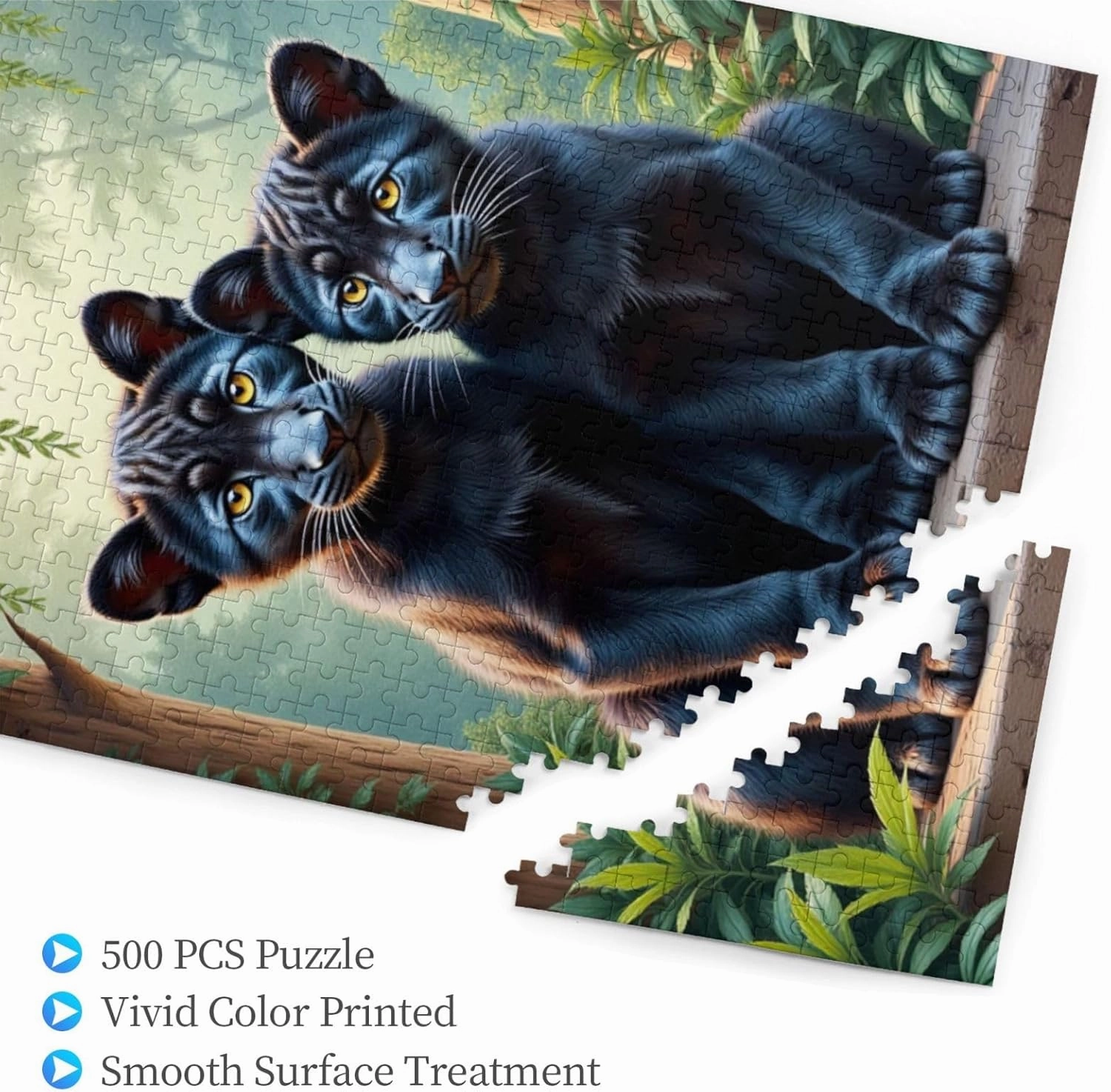 500 Piece Jigsaw Puzzle for Adults Two Black Panther Kittens in Lush Jungle Challenging and Relaxing Adult Puzzles Artistic Artwork Unique Home Decor Great Gift Idea