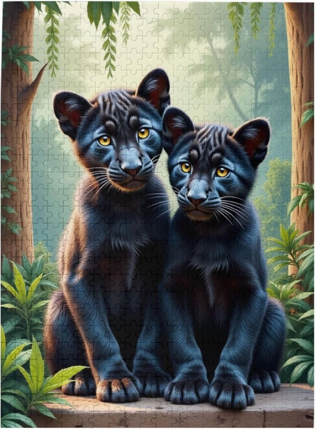 500 Piece Jigsaw Puzzle for Adults Two Black Panther Kittens in Lush Jungle Challenging and Relaxing Adult Puzzles Artistic Artwork Unique Home Decor Great Gift Idea