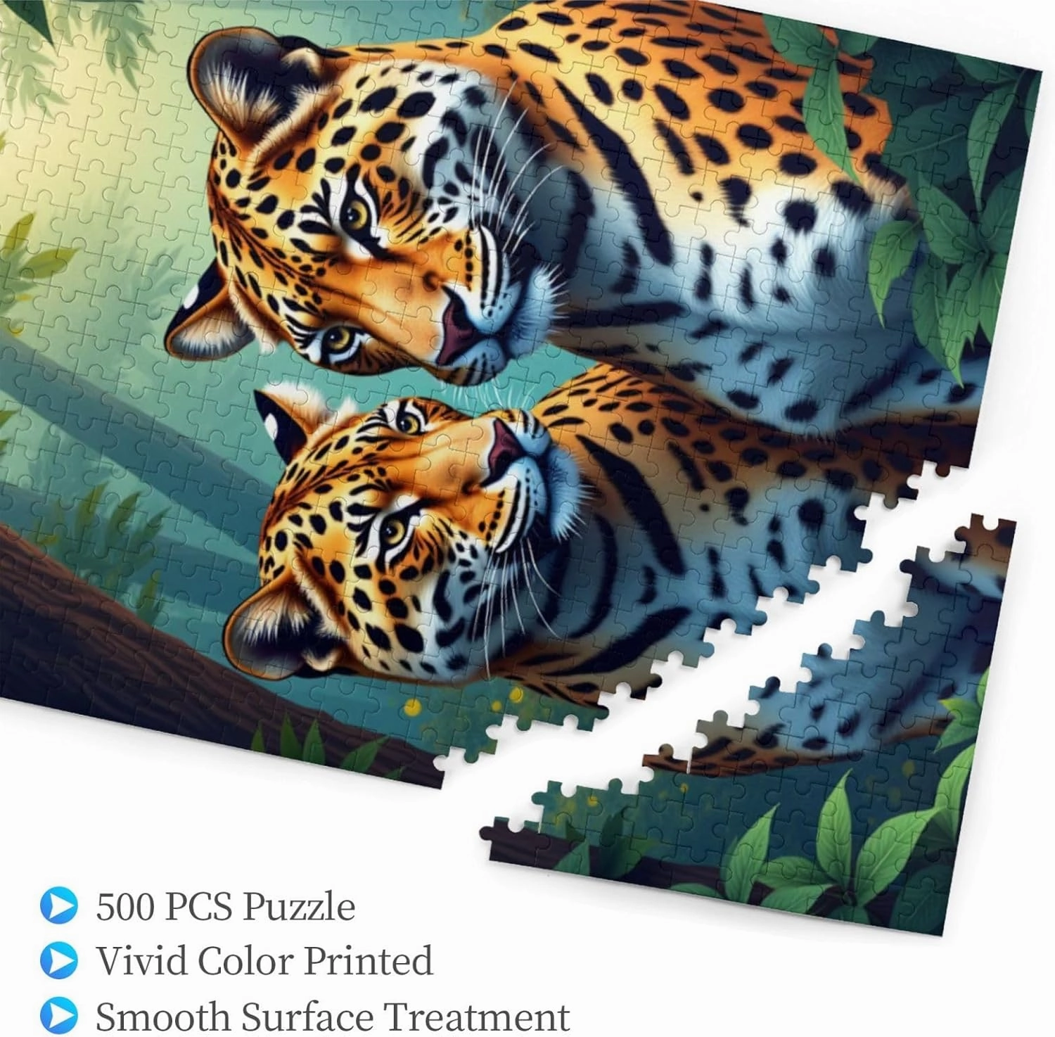 500 Piece Jigsaw Puzzle for Adults Two Jaguas in The Jungle Challenging & Relaxing Puzzles Game Vibrant Artwork Great Gift Idea Home Décor Fun for Adults
