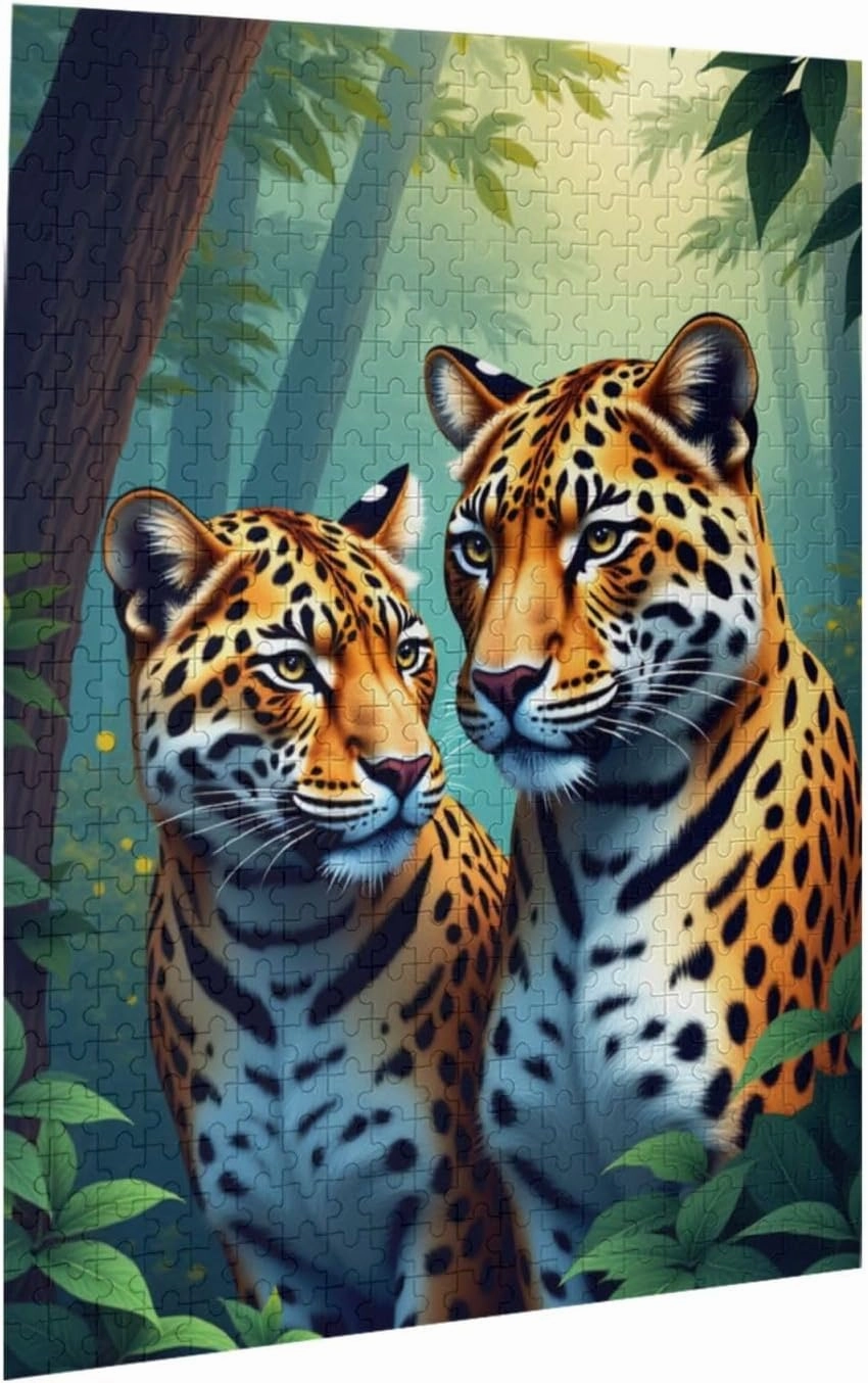 500 Piece Jigsaw Puzzle for Adults Two Jaguas in The Jungle Challenging & Relaxing Puzzles Game Vibrant Artwork Great Gift Idea Home Décor Fun for Adults