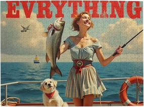 500 Piece Jigsaw Puzzles for Adults Fishing Girl & Dog 500Piece Adult Jigsaw Puzzle Relaxing & Challenging Puzzle Game， Unique Artwork， Great Gift Idea， Home Decor