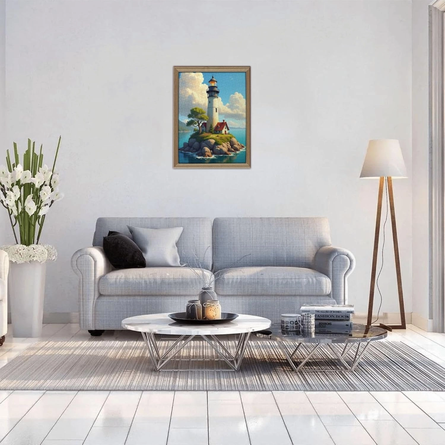 500 Piece Lighthouse Island Jigsaw Puzzle for Adults Serene Seascape Coastal Cottage & Challenging Puzzle Game Relaxing Activity Unique Artwork Great Gift Idea