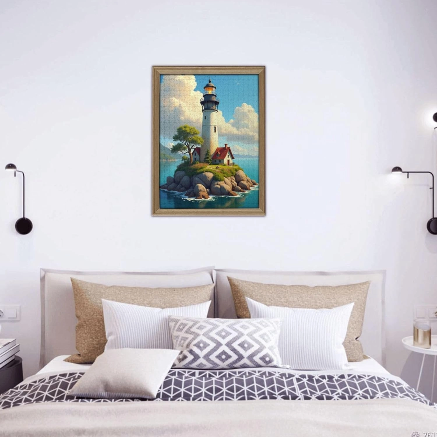 500 Piece Lighthouse Island Jigsaw Puzzle for Adults Serene Seascape Coastal Cottage & Challenging Puzzle Game Relaxing Activity Unique Artwork Great Gift Idea