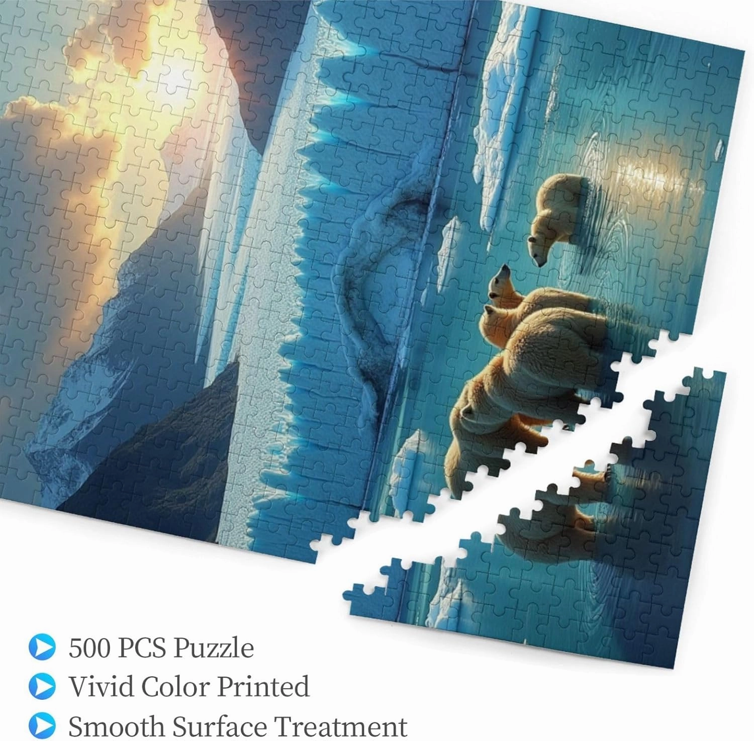 500 Piece Polar Bears Glacier Sunset Jigsaw Puzzle for Adults Challenging & Relaxing Adult Puzzle Stunning Artwork Great Gift Idea Home Decor Family Activity