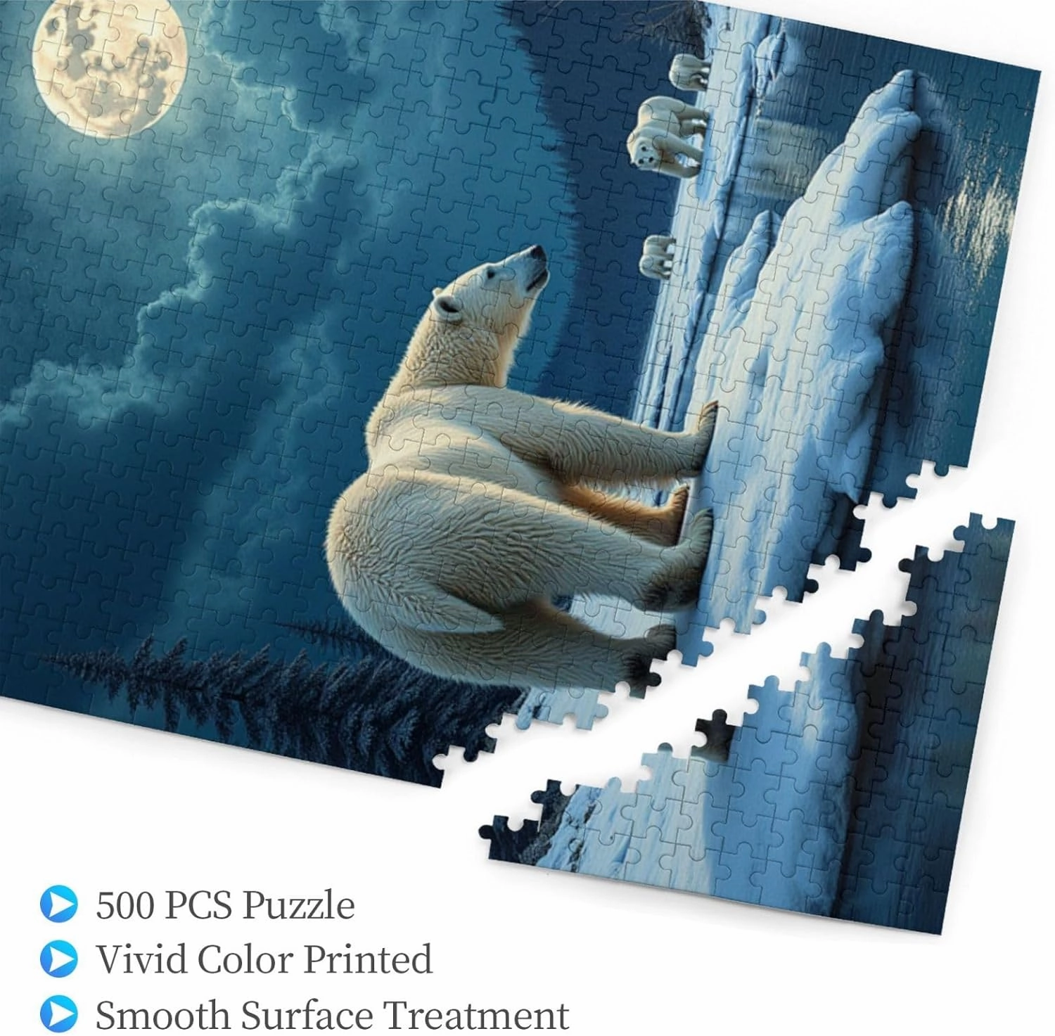 500 Piece Polar Bears Under Moonlight Jigsaw Puzzle for Adults Challenging and Relaxing Adult Puzzle Beautiful Wildlife Artwork Great Home Decor Fun Activity for Puzzle Enthusiasts