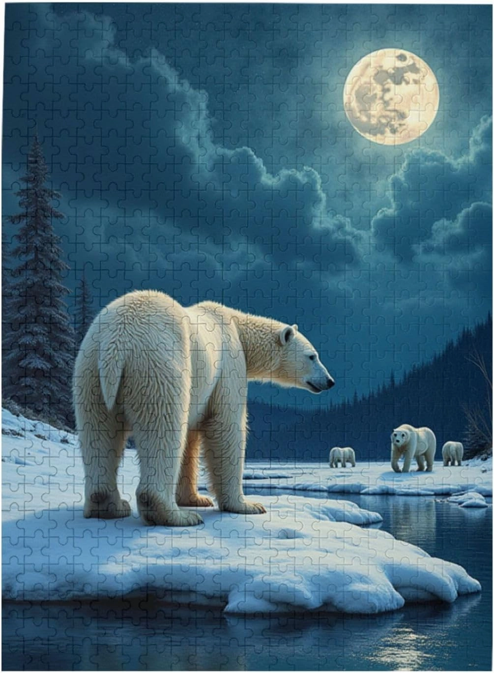 500 Piece Polar Bears Under Moonlight Jigsaw Puzzle for Adults Challenging and Relaxing Adult Puzzle Beautiful Wildlife Artwork Great Home Decor Fun Activity for Puzzle Enthusiasts