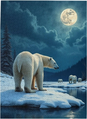 500 Piece Polar Bears Under Moonlight Jigsaw Puzzle for Adults Challenging and Relaxing Adult Puzzle Beautiful Wildlife Artwork Great Home Decor Fun Activity for Puzzle Enthusiasts