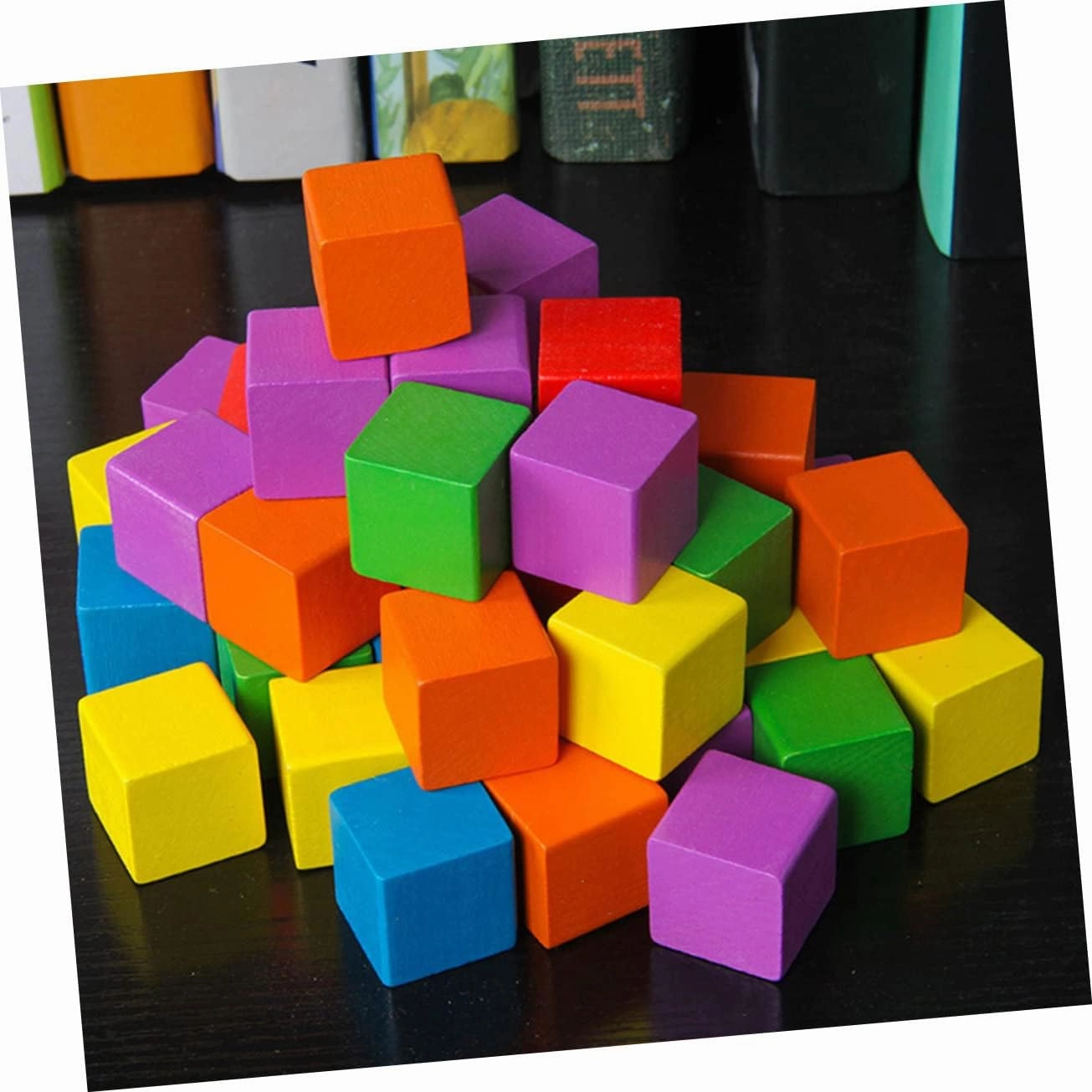 50pcs DIY Colorful Wooden Craft Cubes Wood Square Blocks for Crafts Building Materials 2.5cm Precise Cutting