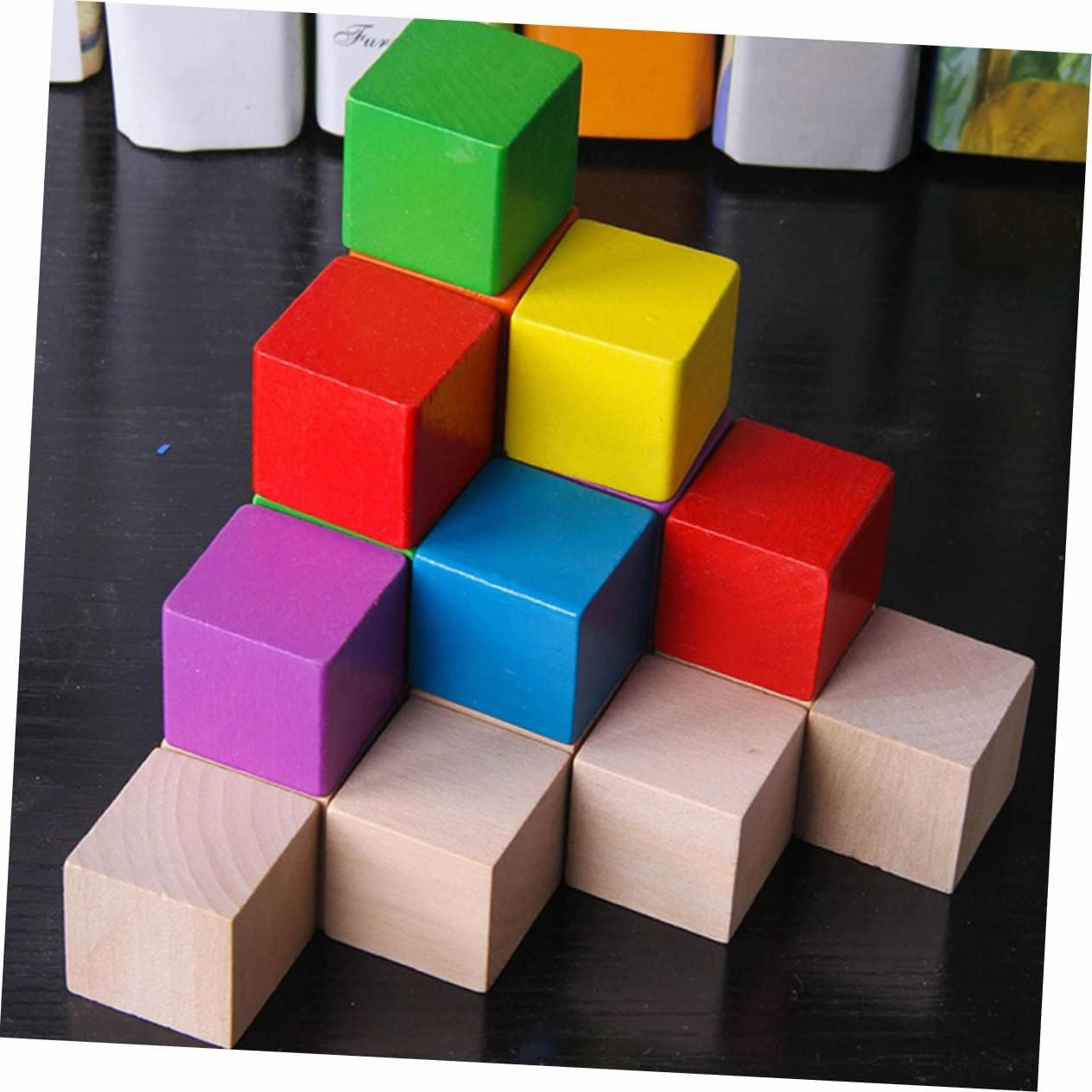 50pcs DIY Colorful Wooden Craft Cubes Wood Square Blocks for Crafts Building Materials 2.5cm Precise Cutting