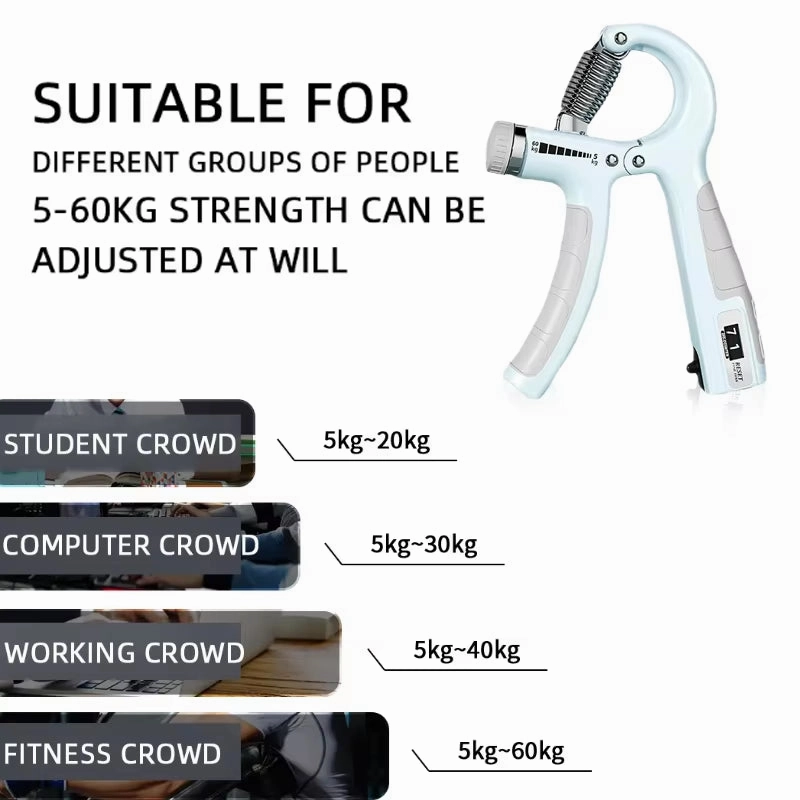 5-60Kg Adjustable Hand Grip Strengthener Hand Grip Trainer with Counter Wrist Forearm and Hand Exerciser for Muscle Building