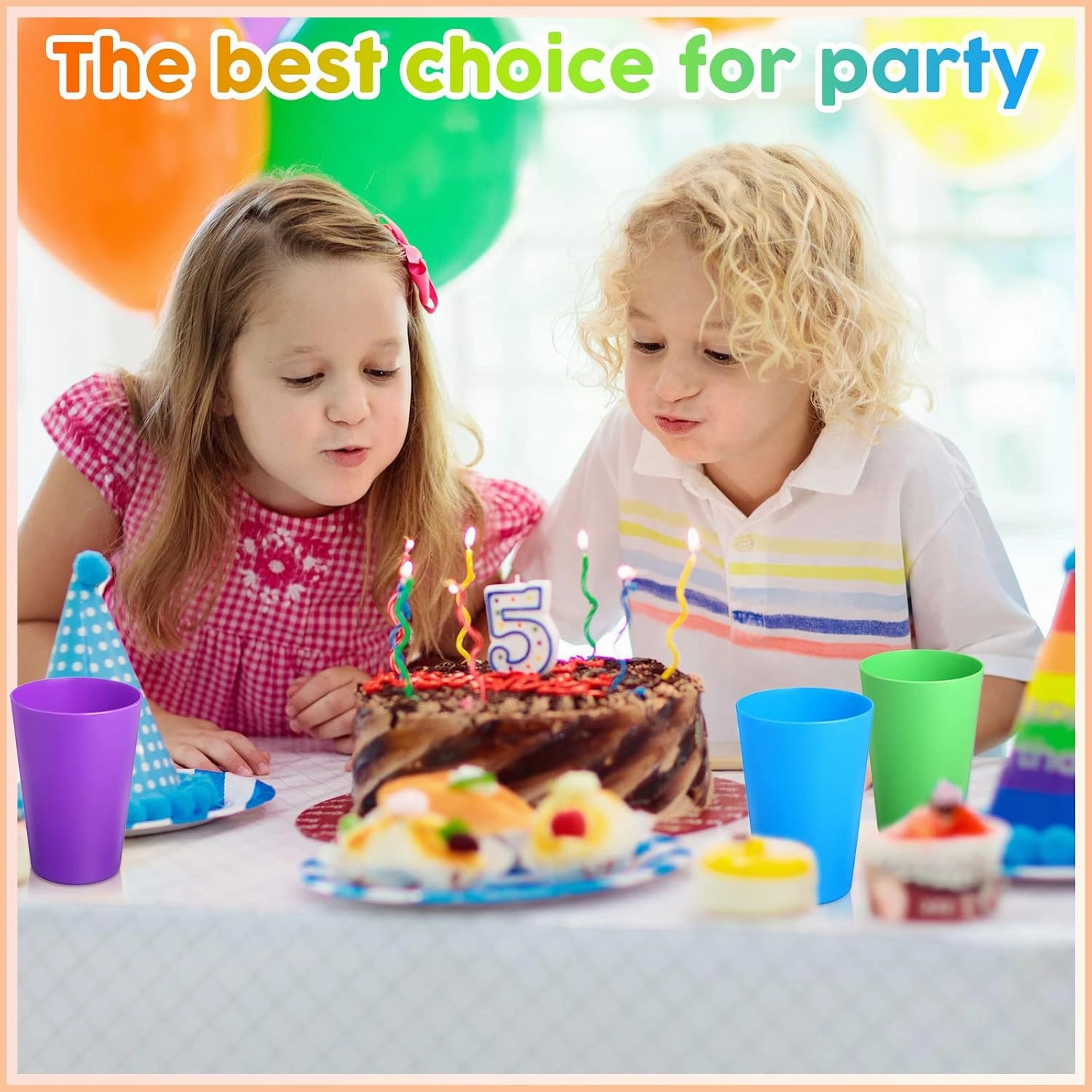 60 Pieces Plastic Cups Kids 8.5 oz Reusable Children Drinking Cups Juice Tumblers for Toddler Adults for Parties School (Yellow,Orange,Red,Purple,Green,Dark Blue)