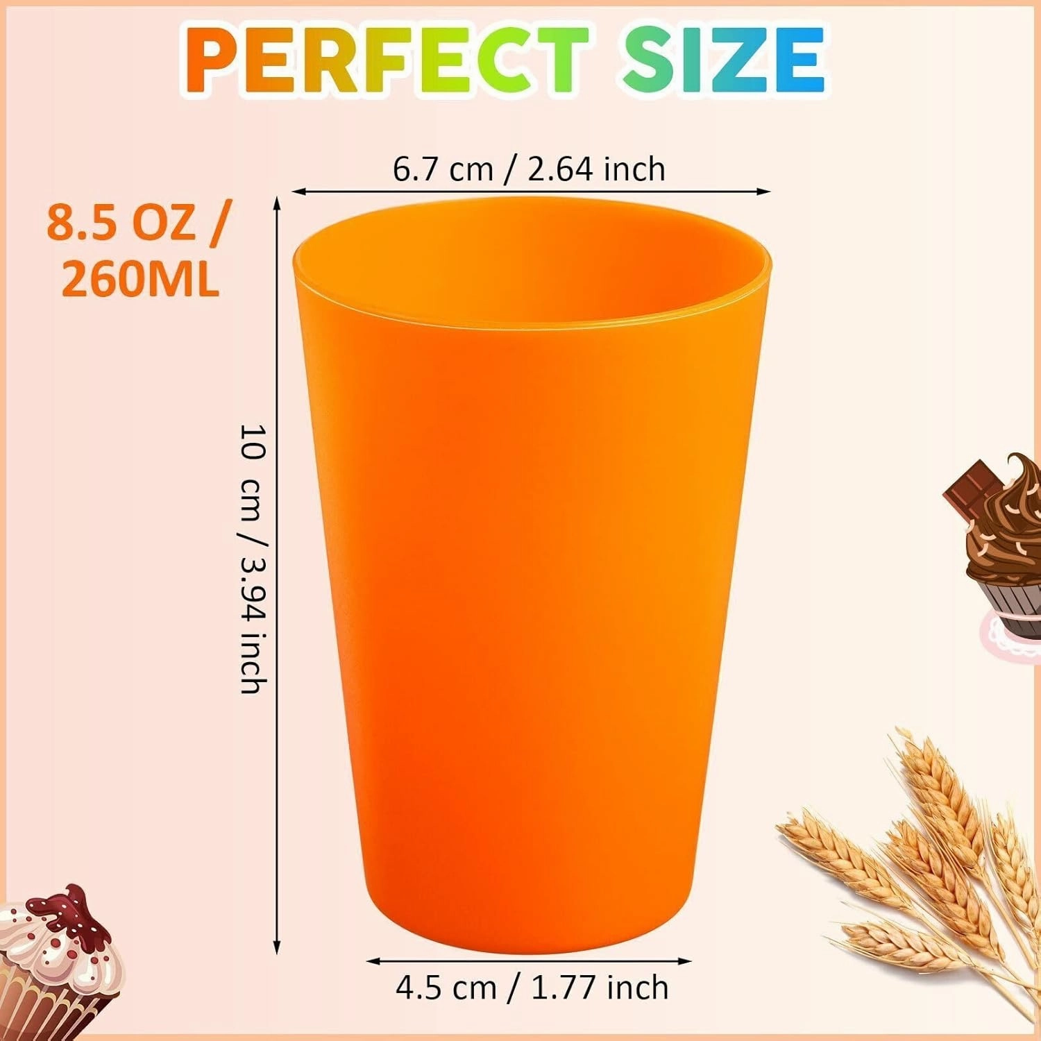60 Pieces Plastic Cups Kids 8.5 oz Reusable Children Drinking Cups Juice Tumblers for Toddler Adults for Parties School (Yellow,Orange,Red,Purple,Green,Dark Blue)