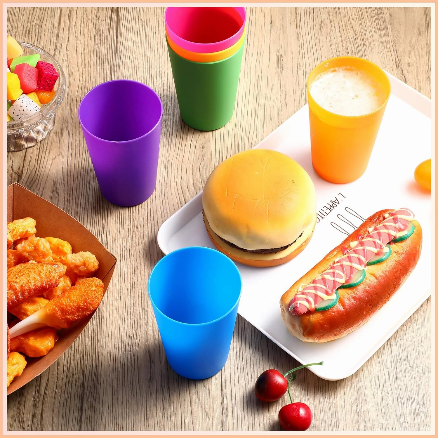 60 Pieces Plastic Cups Kids 8.5 oz Reusable Children Drinking Cups Juice Tumblers for Toddler Adults for Parties School (Yellow,Orange,Red,Purple,Green,Dark Blue)