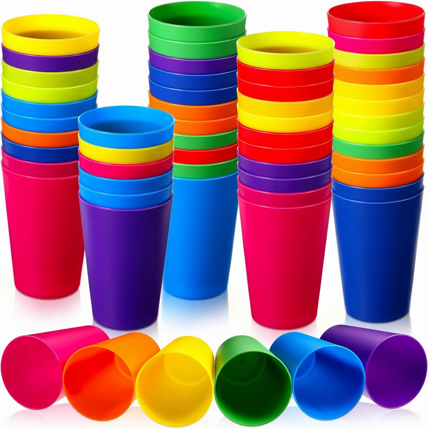 60 Pieces Plastic Cups Kids 8.5 oz Reusable Children Drinking Cups Juice Tumblers for Toddler Adults for Parties School (Yellow,Orange,Red,Purple,Green,Dark Blue)