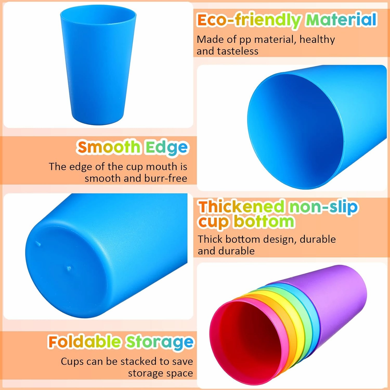 60 Pieces Plastic Cups Kids 8.5 oz Reusable Children Drinking Cups Juice Tumblers for Toddler Adults for Parties School (Yellow,Orange,Red,Purple,Green,Dark Blue)