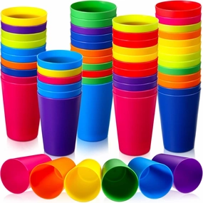 60 Pieces Plastic Cups Kids 8.5 oz Reusable Children Drinking Cups Juice Tumblers for Toddler Adults for Parties School (Yellow,Orange,Red,Purple,Green,Dark Blue)