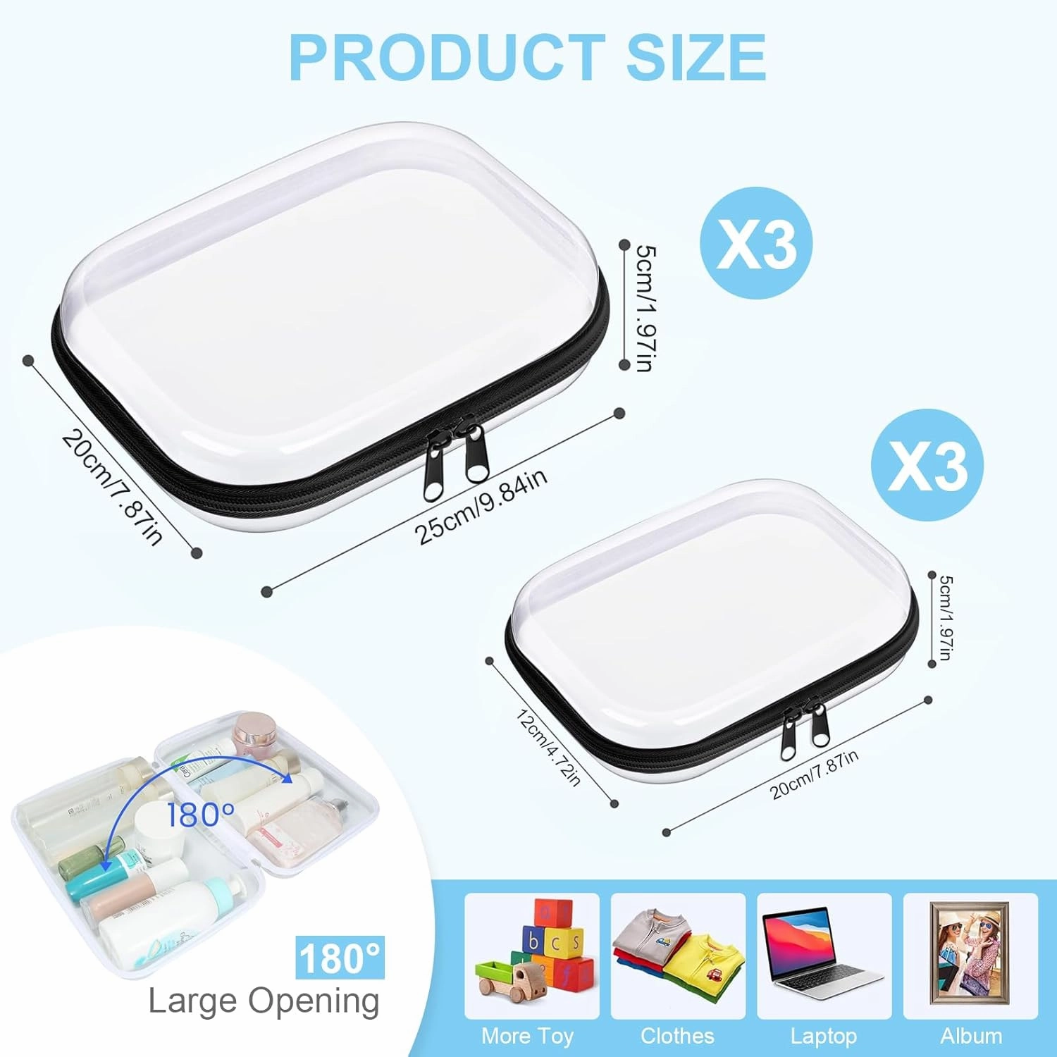 6 Pcs Clear Hard Zipper Case Hard-Sided Premium Storage Case Plastic Clear Hard Shell Zipper Pouch Portable Travel Organizer Box for Building Blocks Puzzles Cosmetics Makeup Pencil (Blcak)