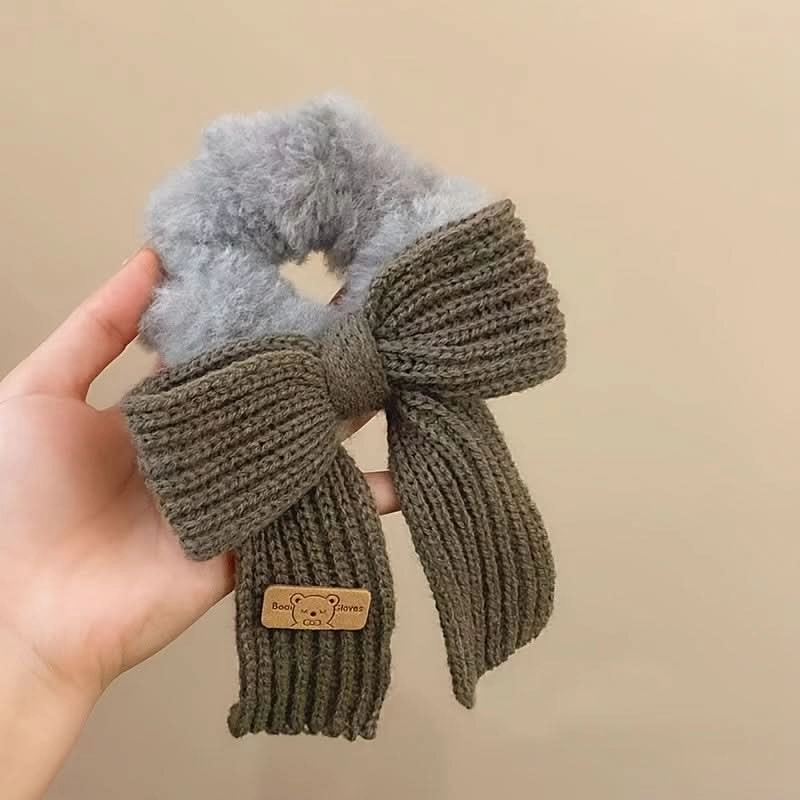 6PCS Knitted Fluffy Bow Hair Ties Set