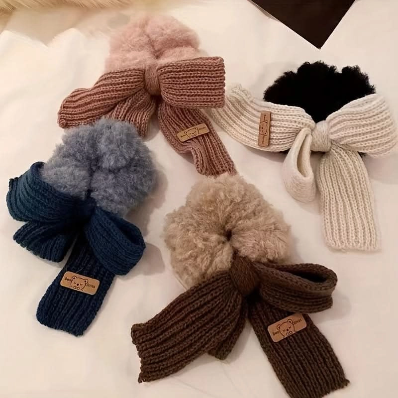 6PCS Knitted Fluffy Bow Hair Ties Set