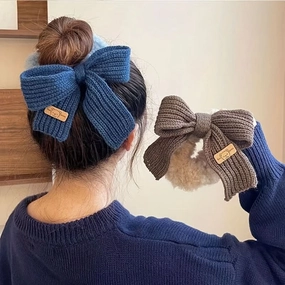 6PCS Knitted Fluffy Bow Hair Ties Set