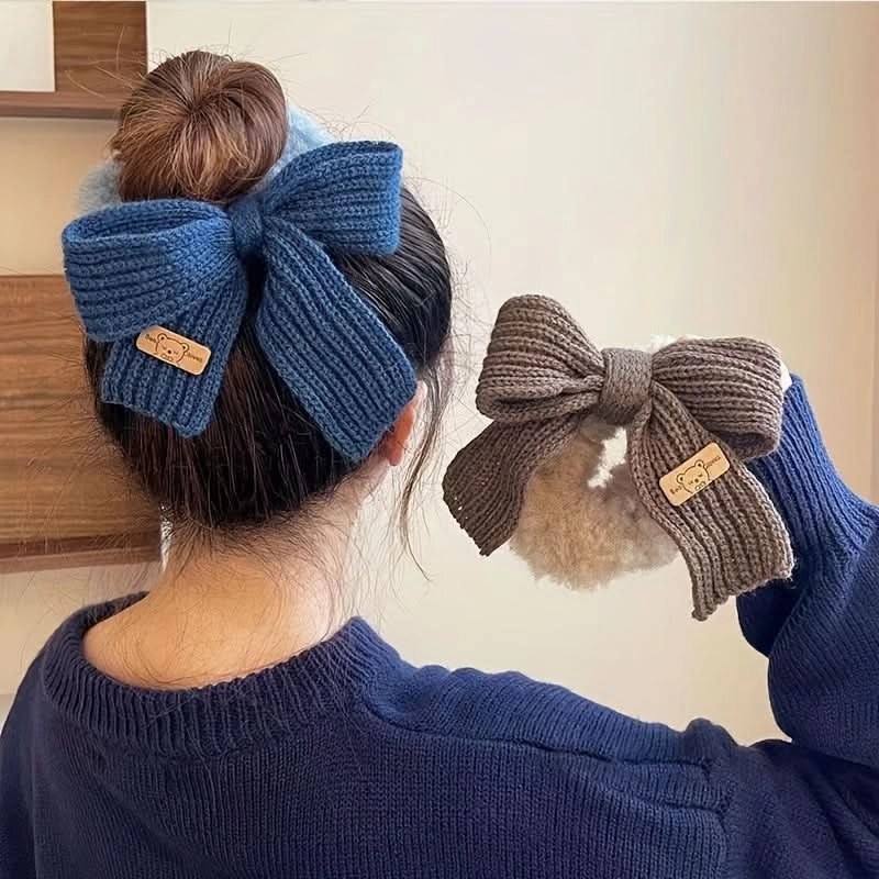 6PCS Knitted Fluffy Bow Hair Ties Set