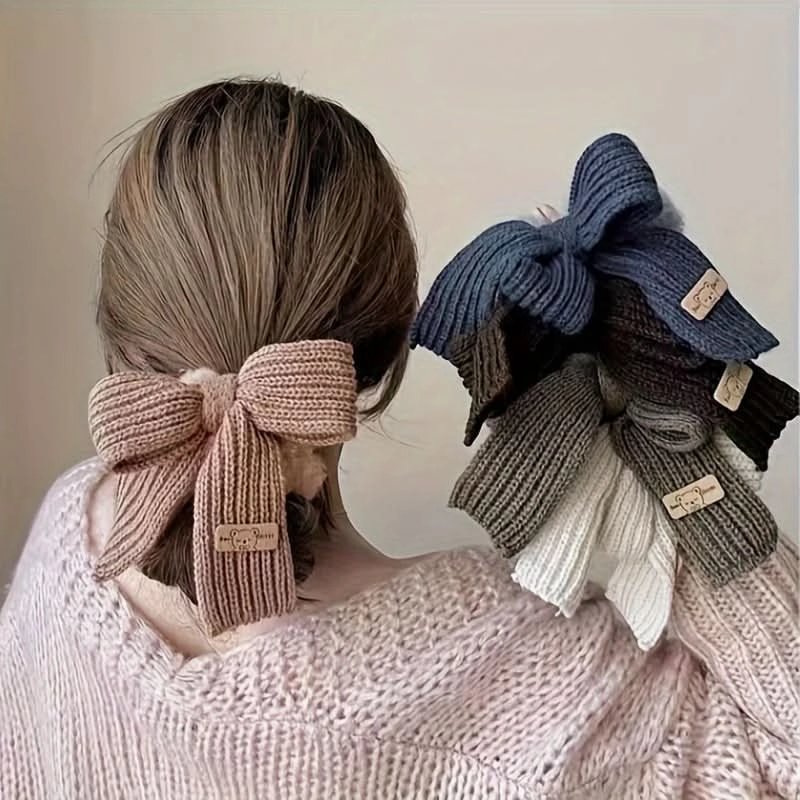 6PCS Knitted Fluffy Bow Hair Ties Set