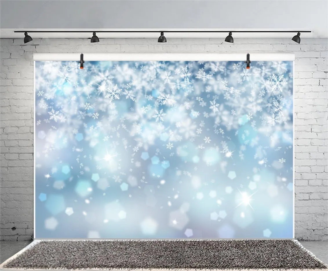 7x5ft Falling Snowflake Portrait Backdrops for Photography Winter Ice Snow Flakes Photo Shoot Newborn Kids Baby Adults Wedding Photo Background Vinyl Photo Booth Props
