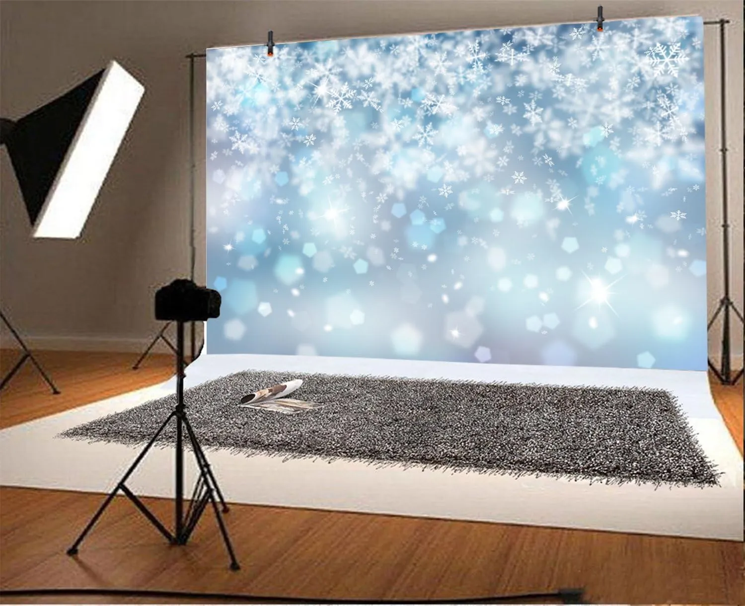 7x5ft Falling Snowflake Portrait Backdrops for Photography Winter Ice Snow Flakes Photo Shoot Newborn Kids Baby Adults Wedding Photo Background Vinyl Photo Booth Props