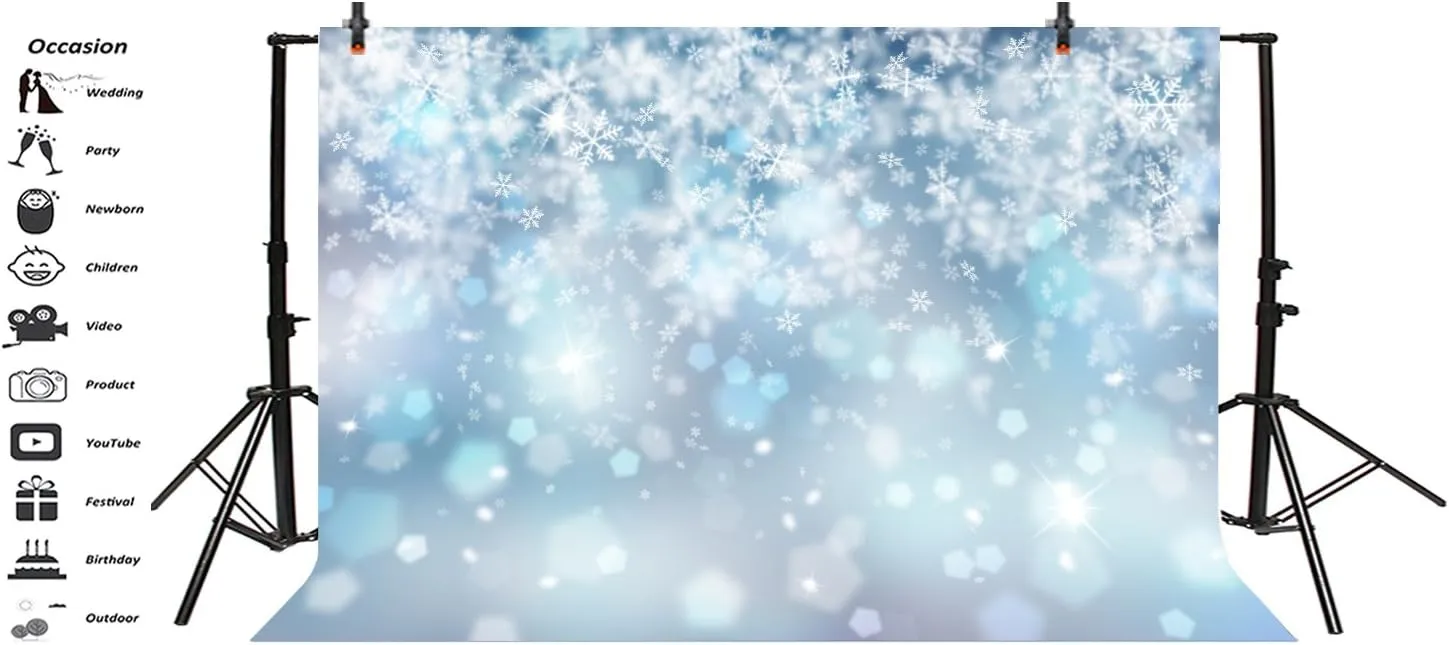 7x5ft Falling Snowflake Portrait Backdrops for Photography Winter Ice Snow Flakes Photo Shoot Newborn Kids Baby Adults Wedding Photo Background Vinyl Photo Booth Props