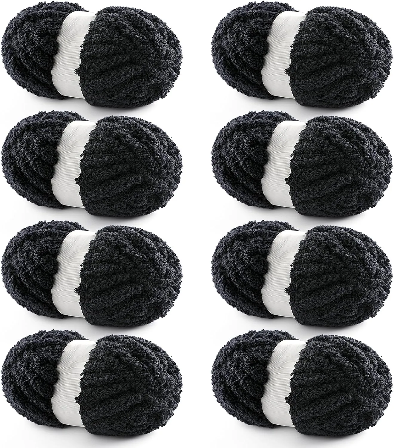 8 Pack Chunky Chenille Blanket Yarn for Hand Knitting and Crocheting - Jumbo Fluffy Super Bulky Yarn 28.4 Yds 7.7 Oz Each Skein (Black)