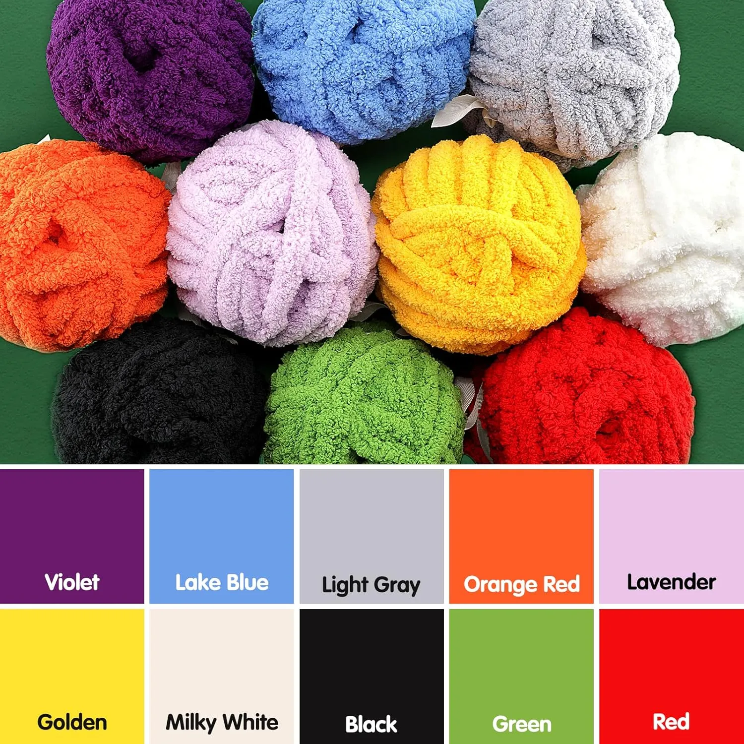 8 Pack Chunky Chenille Blanket Yarn for Hand Knitting and Crocheting - Jumbo Fluffy Super Bulky Yarn 28.4 Yds 7.7 Oz Each Skein (Black)
