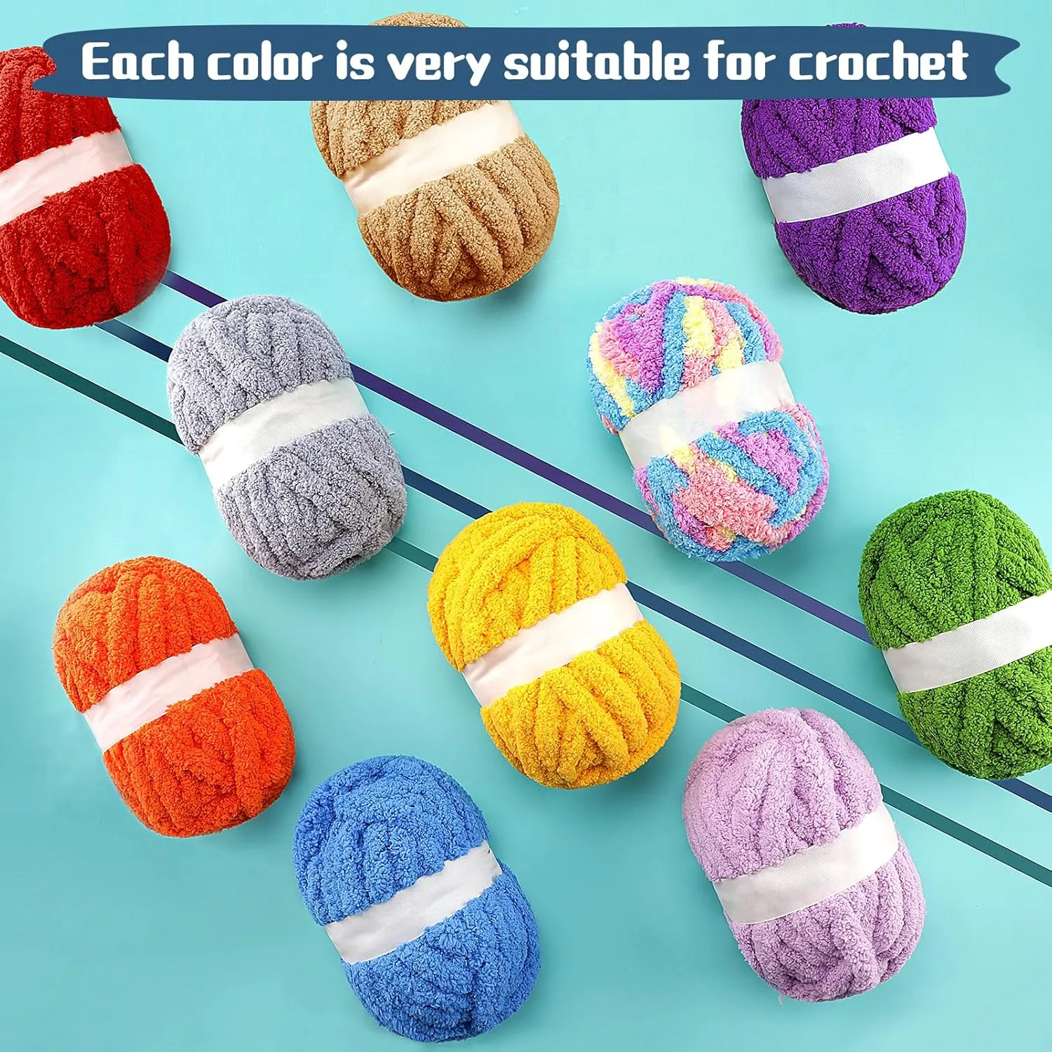8 Pack Chunky Chenille Blanket Yarn for Hand Knitting and Crocheting - Jumbo Fluffy Super Bulky Yarn 28.4 Yds 7.7 Oz Each Skein (Black)