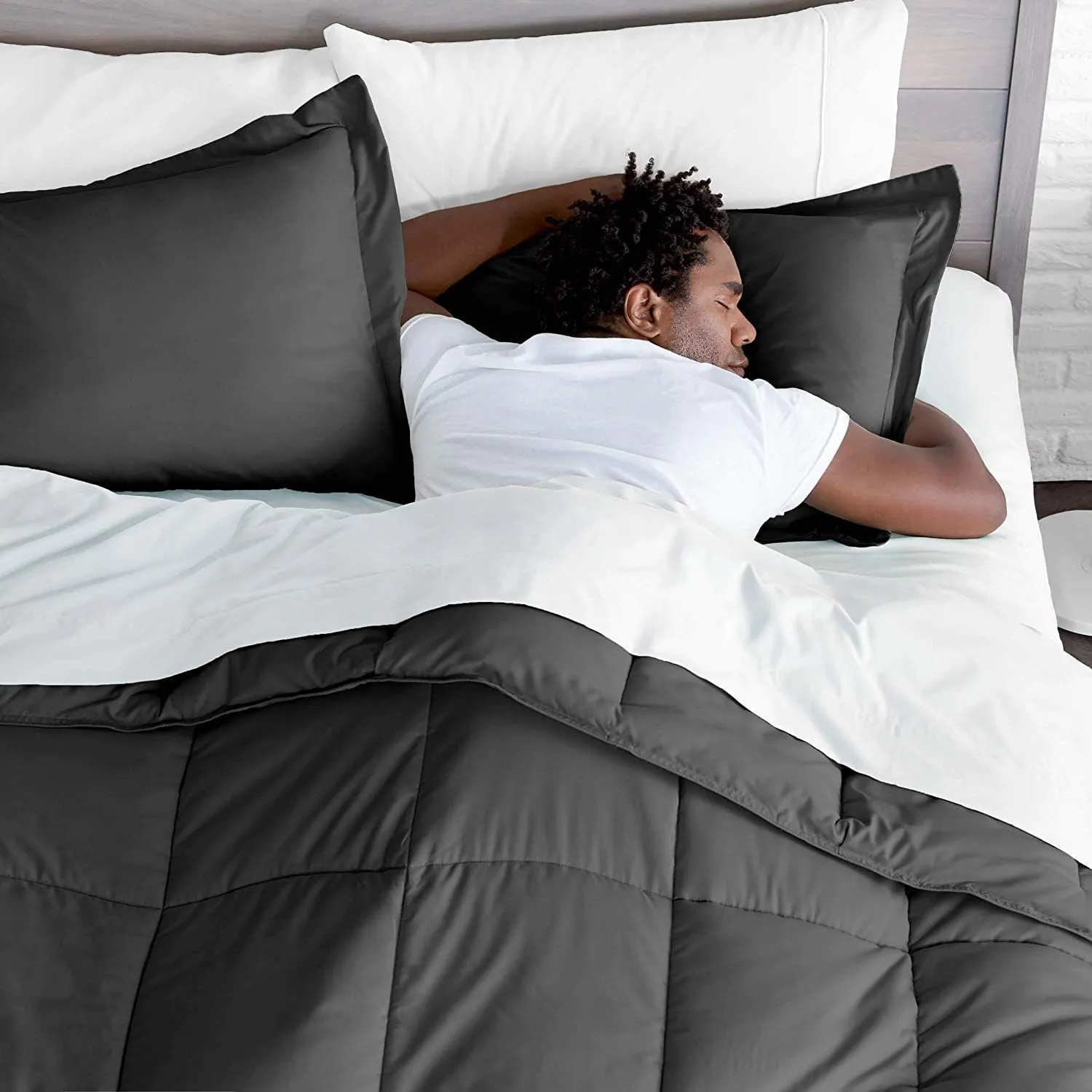 800 TC 100% Egyptian Cotton 300 GSM Goose Down Alternative Microfiber 5 PC Comforter Set (Comforter   Flat   Fitted 15''   2 Pillow Casess) Twin, Dark Gray