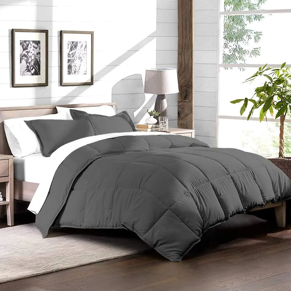 800 TC 100% Egyptian Cotton 300 GSM Goose Down Alternative Microfiber 5 PC Comforter Set (Comforter   Flat   Fitted 15''   2 Pillow Casess) Twin, Dark Gray