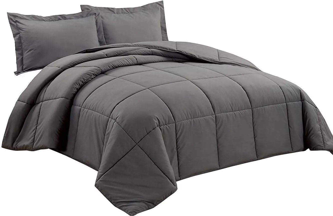 800 TC 100% Egyptian Cotton 300 GSM Goose Down Alternative Microfiber 5 PC Comforter Set (Comforter   Flat   Fitted 15''   2 Pillow Casess) Twin, Dark Gray