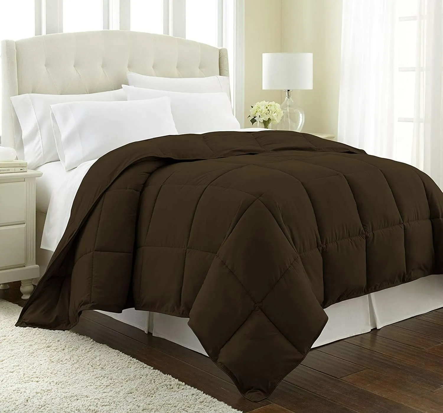 800 TC 100% Egyptian Cotton 300 GSM Goose Down Alternative Microfiber 7 PC Comforter Set (Comforter   Flat   Fitted 15''   4 Pillow Cases) Twin, Dark Brown