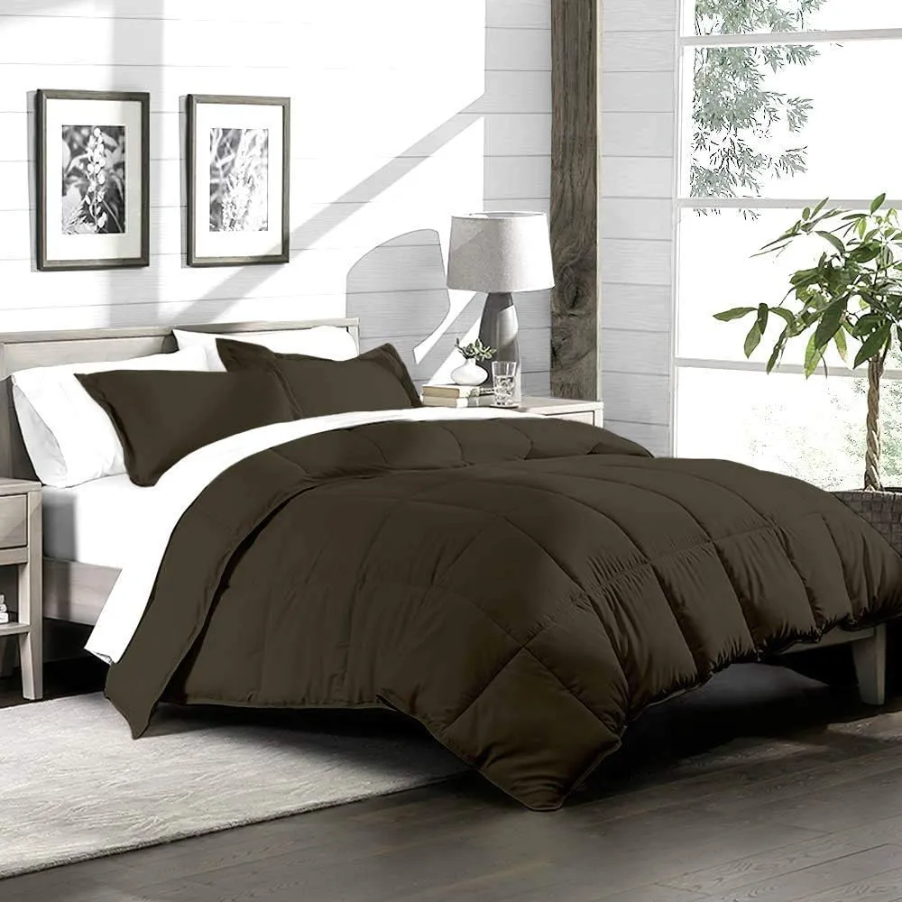 800 TC 100% Egyptian Cotton 300 GSM Goose Down Alternative Microfiber 7 PC Comforter Set (Comforter   Flat   Fitted 15''   4 Pillow Cases) Twin, Dark Brown