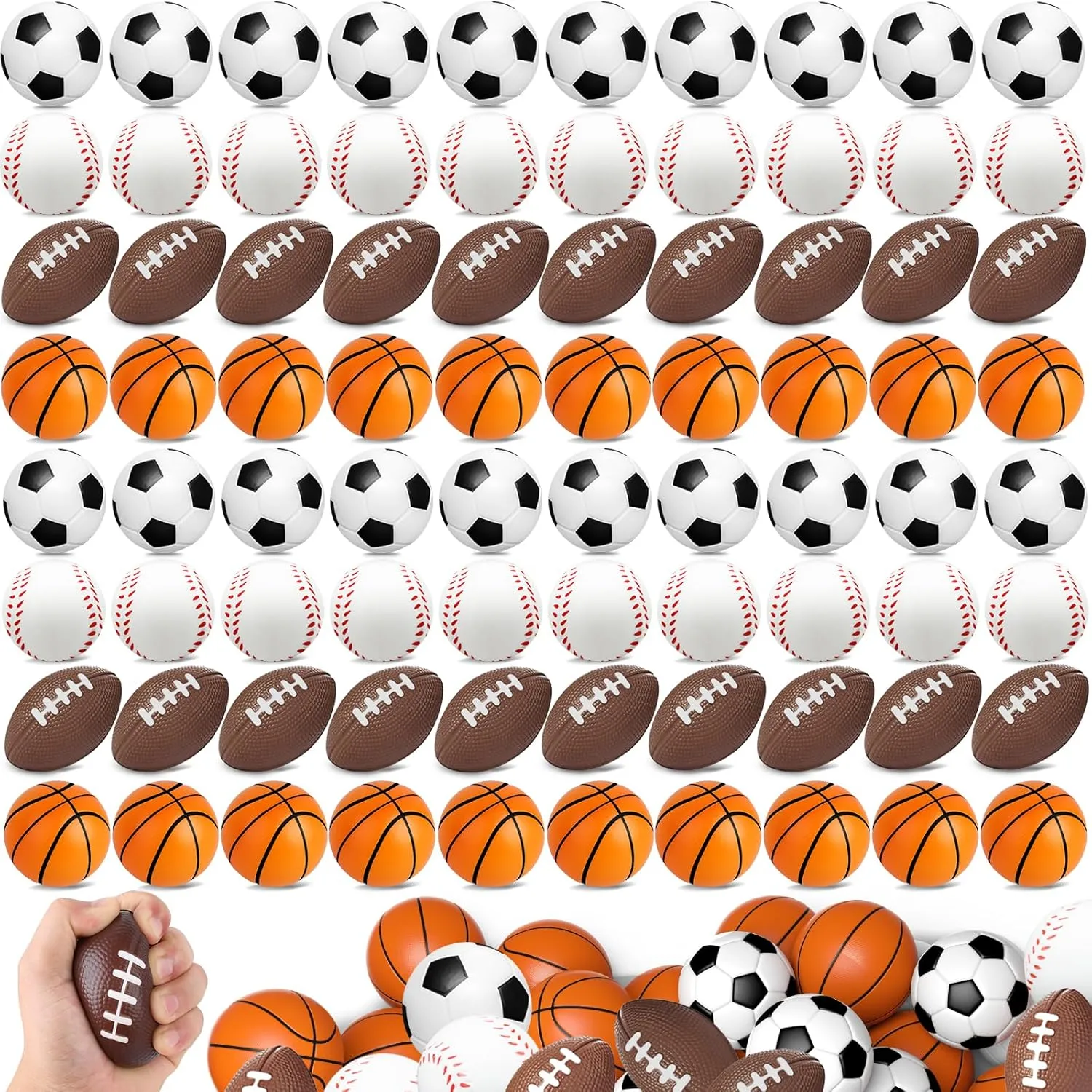 96 Pieces Sports Stress Balls for Kids Mini Footballs Ball, Soccer, Basketball, Baseball Foam Squeeze Stress Balls for Anxiety Relief Relaxation, Sport Party Favor Class Prize Birthday Pet Toys