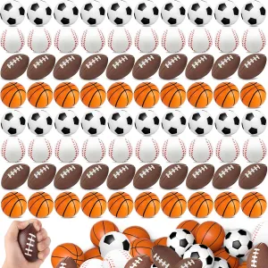 96 Pieces Sports Stress Balls for Kids Mini Footballs Ball, Soccer, Basketball, Baseball Foam Squeeze Stress Balls for Anxiety Relief Relaxation, Sport Party Favor Class Prize Birthday Pet Toys
