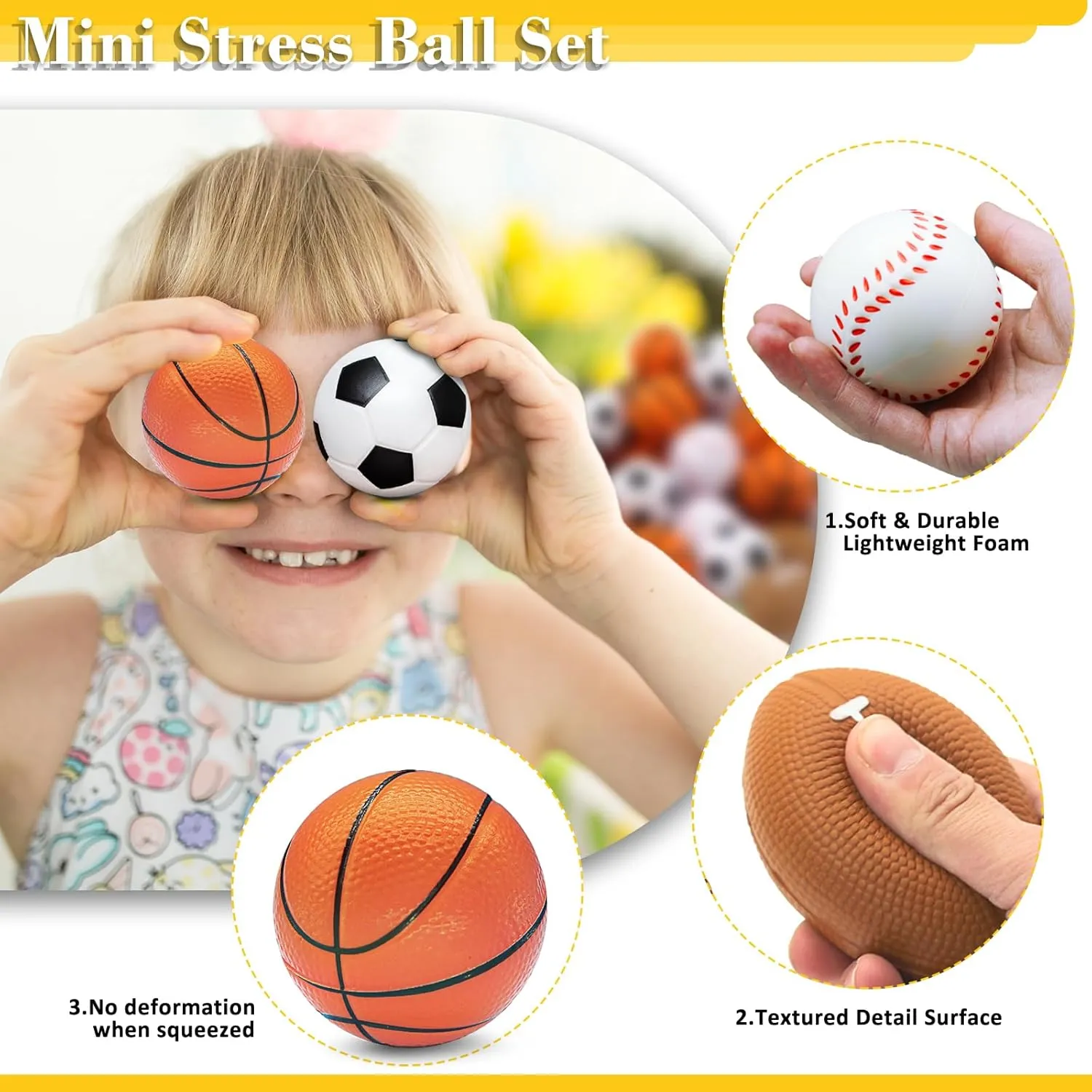 96 Pieces Sports Stress Balls for Kids Mini Footballs Ball, Soccer, Basketball, Baseball Foam Squeeze Stress Balls for Anxiety Relief Relaxation, Sport Party Favor Class Prize Birthday Pet Toys