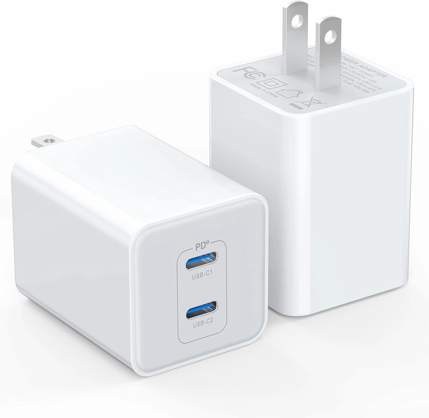 [2-Pack] USB C Charger Block 40W, Dual Port 20W PD 3.0 Type C Fast Wall Charger,Durable Compact Power Adapter for iPhone 16/15/14/13/12/11 Pro Max Plus,iPad,AirPods4,Samsung S25/S24,Watch(White)