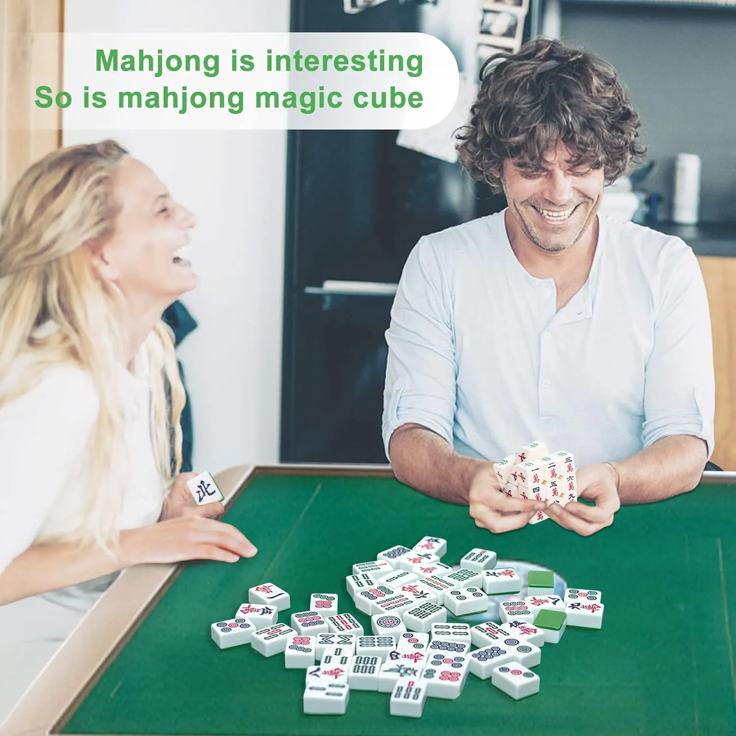 A  Morn Mahjong Magic Cube, Mahjong Game Meets Mind-Blowing Cube for Creative and Relaxation Enthusiasts! 3x3 Speed Cube for Friend Who Love a Challenge (Green)